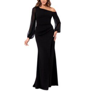 Betsy & Adam Women's One Shoulder Sheer Sleeve Dress